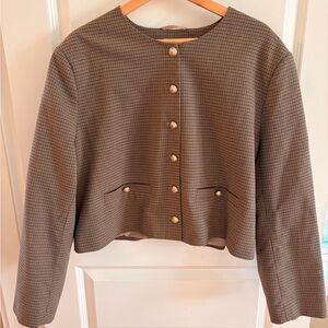 H&M Brown Houndstooth Blazer with Gold Buttons